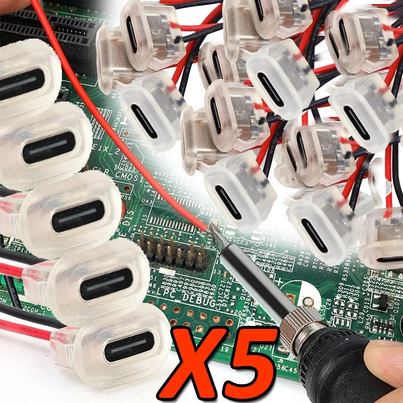 2pin USB Type C 3A Input Type Charging Socket with LED Lights Plate Waterproof Power Port TYPE-C Female Connector Jack