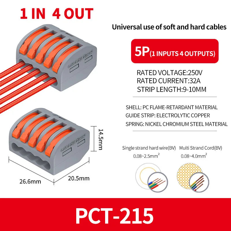 10/1000PCS Mini Fast Wire Connector Universal Wiring Cable Connector Push-in Conductor Terminal PCT-222/224 SPL-42/62 SPL-2/3/1
