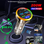 200W Car Charger 6 Ports Fast Charging with Digital Display PD QC3.0 USB C Quick Charging Adapter for IPhone Samsung Xiaomi Amag