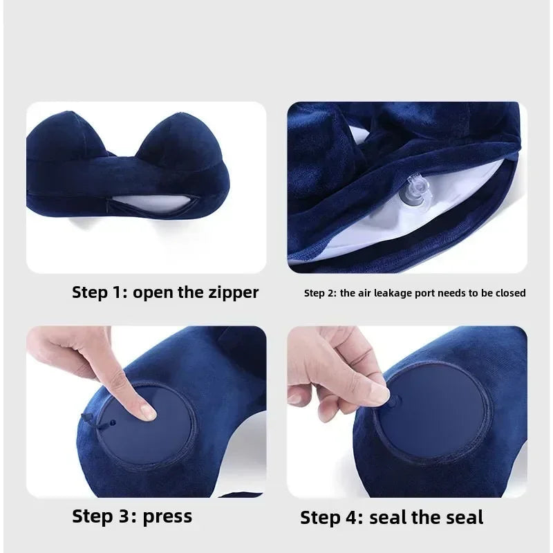 U-shaped Travel Pillow with Hump Design Press-to-inflate Portable Neck for Flight and Business Trips U-shaped for Neck Amagi