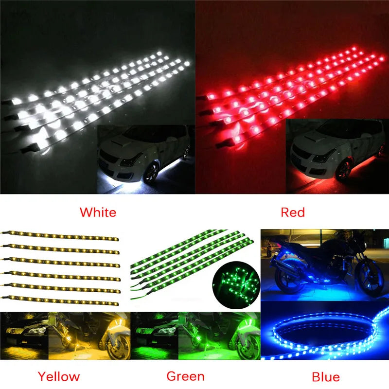 2/6PCS Waterproof DC 12V Motor LED Strip SMD Underbody Decorative strip Light For Car Motorcycle Beautiful Decorative Soft Light