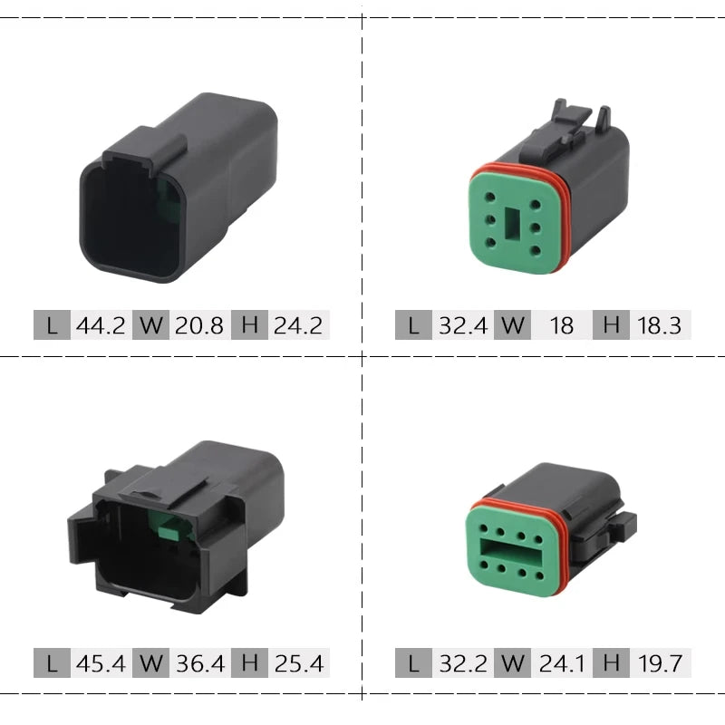 DT06-2S/DT04-2P Deutsch black connector Automotive waterproof wiring harness plug 12PB connector rubber shell with terminal