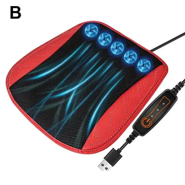 Cooling Car Seat Cushion with Adjustable Fan Breathable 3D Honeycomb Design All-Season Ventilated Auto Seat with Leather Surface