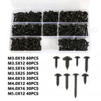 340PCS PWA Cross Self-Tapping Black Screw M3 M3.5 M4 M4.8 Carbon Steel Round Pan Head Tapping Screw with Washer Assortment Kit
