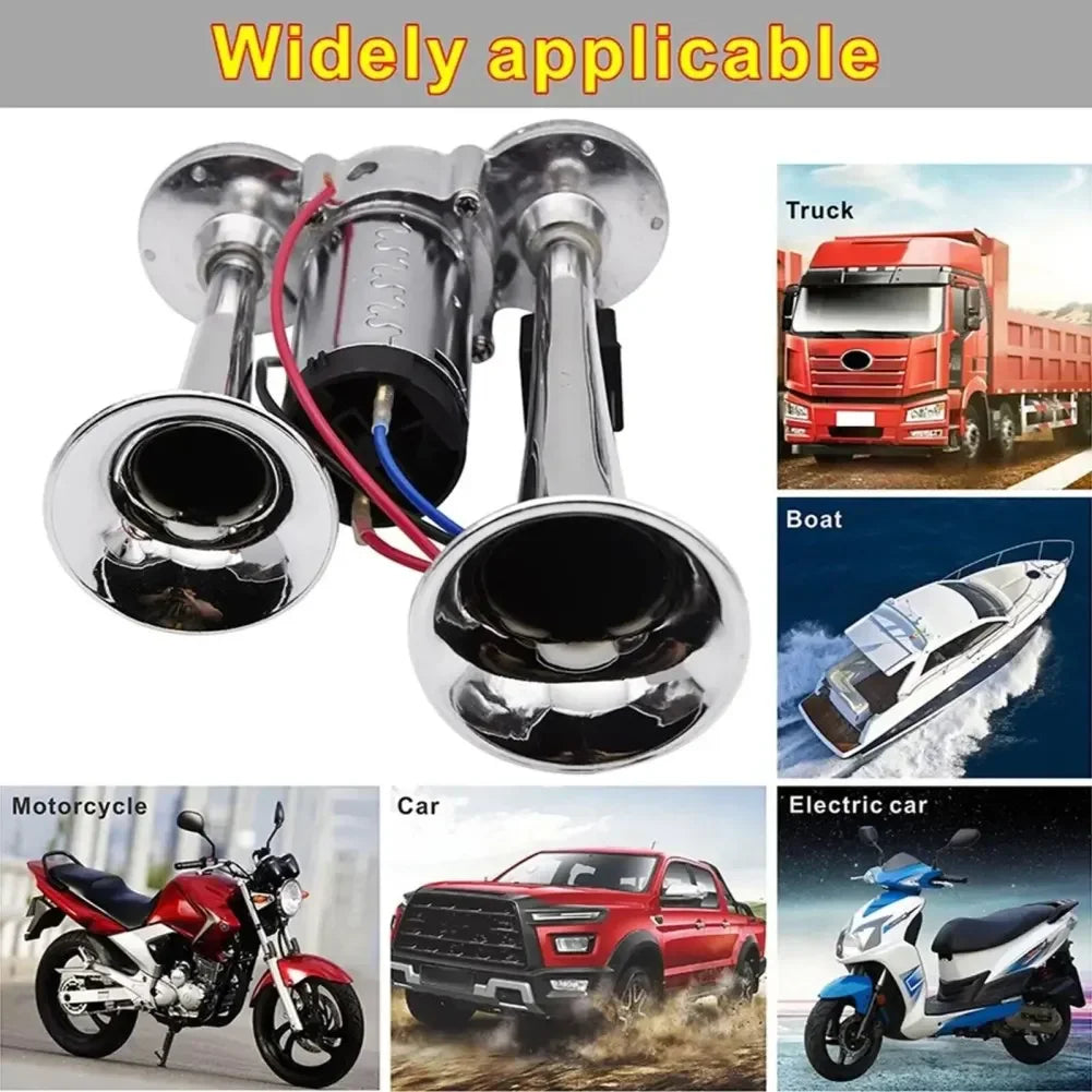 Super Loud 600DB Dual Trumpet Train Horns for Trucks 12V Stainless Steel Electric High Decibel Chrome Finished Car Speaker with