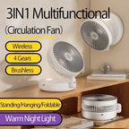 Foldable Desktop Fan Mini Wall-Mounted Car With Warm Night Light Rechargeable 4 Gears Adjustable Portable Air Circulation Amagi