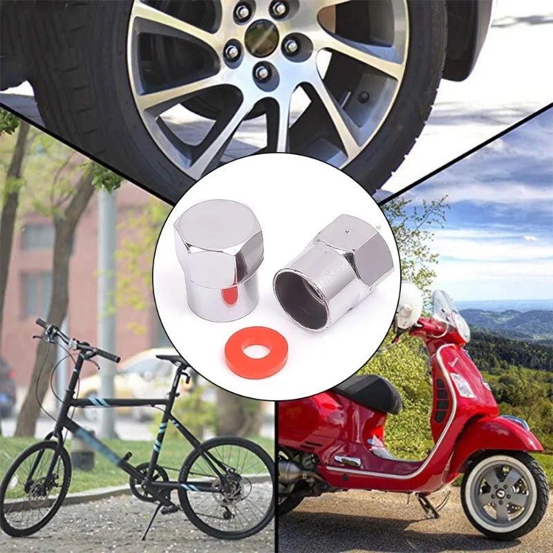 20/10Pcs Car Flat Head Valve Cap Universal Hexagonal Chrome Plated Dust Wheel Nozzle Decor Tyre Valve Stem Caps Auto Accessories