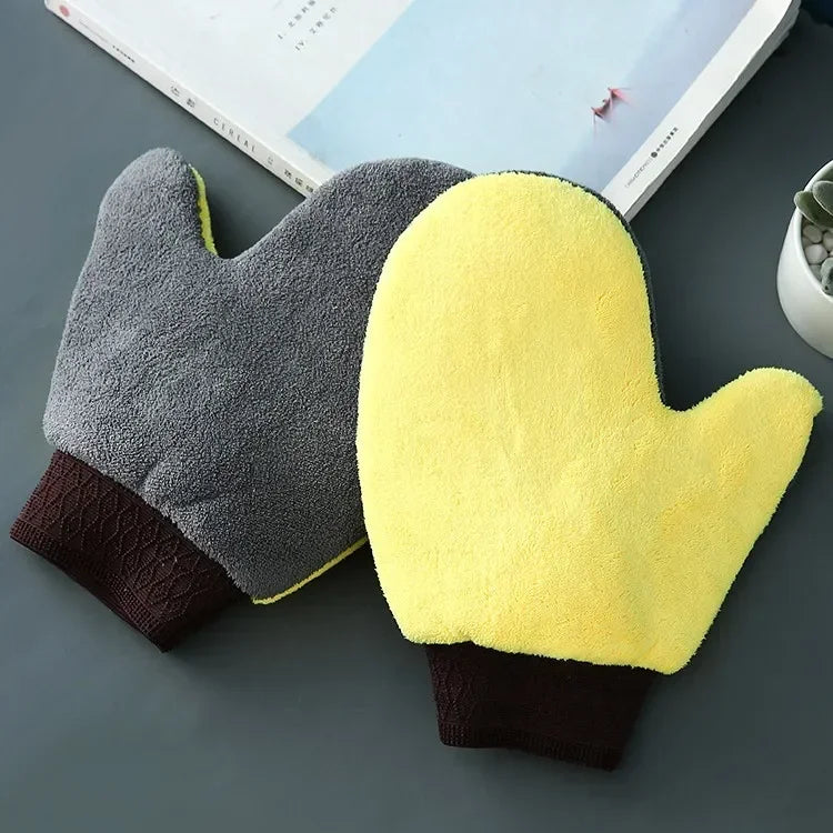 Car Washing Gloves Double Sided Coral Fleece Thickened Super Absorbent Car Wiping Gloves Cleaning Tools Amagi