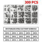 M3 - M10 Sizes DIN913 Hex Socket Allen Flat Point Grub Bolt Assortment - Black Steel & 304 Stainless Steel Mix