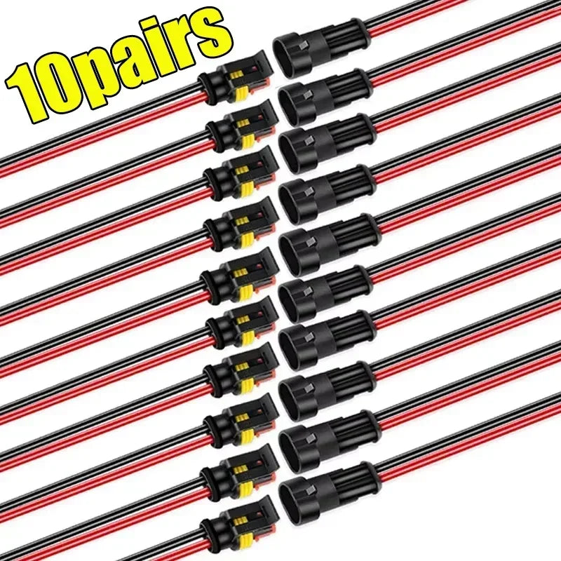 1-10Sets Automotive 2 Pin Way Wire Waterproof Electrical Connectors Suitable for Trucks Ship Jet Ski Scooter Car and Ship