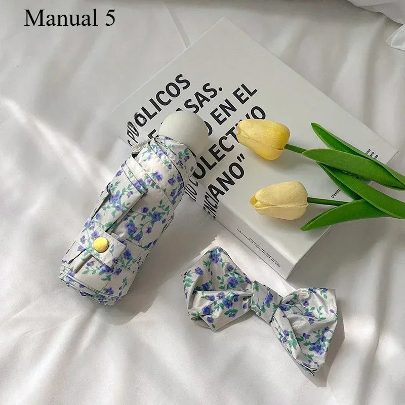 Flower Windproof Fully Automatic Sunshade Umbrella, UV Resistant Women's Folding Dual Purpose Umbrella, Wind and Rain Res Amagi