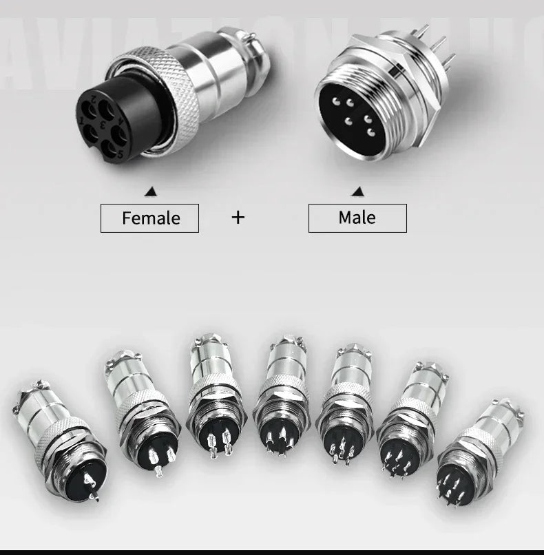 GX12 GX16 GX20 Aviation Connector Plug Socket Set, 2–15 Pin Male Female Circular Docking Connector for Electrical Equipment