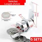 Cabinet Cam Lock Set, 5 Pack Two-Sided Keyed Alike 16MM-30MM Cylinder Cam Locks Secure Mailbox File Drawer Compartment Lock