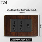 118-Type Retro Wood Grain Wall Plate – Black Plastic Spray-Painted Decorative Panel for Italy Standard Switch & Socket