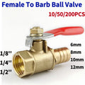 Brass Barbed Ball Valve with Female Thread,Hose Barb 6–12mm to 1/8 1/4 1/2 Inch Pipe Connector for Water Air Gas Plumbing System