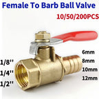 Brass Barbed Ball Valve with Female Thread,Hose Barb 6–12mm to 1/8 1/4 1/2 Inch Pipe Connector for Water Air Gas Plumbing System