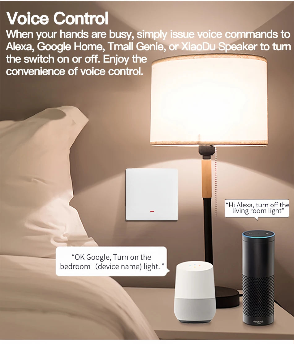 Tuya ZigBee Smart Light Switch No Neutral Wire No Capacitor Needed,1/2/3 Gang Wall Touch Interrupter Work with Alexa Google Home