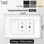 118x75mm Type-C Fast Charging Wall Socket Italy & Chile Schuko Outlet - Tempered Glass Panel Modern Design -Type Switch
