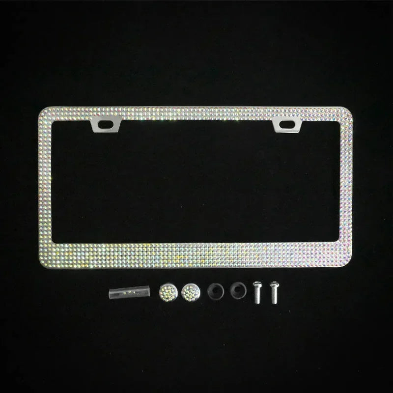 Car Glitter Crystal Sticker License Plate Frame Women's License Plate Frame Auto Parts 12.2*6.3in Three Colors Optional Amagi