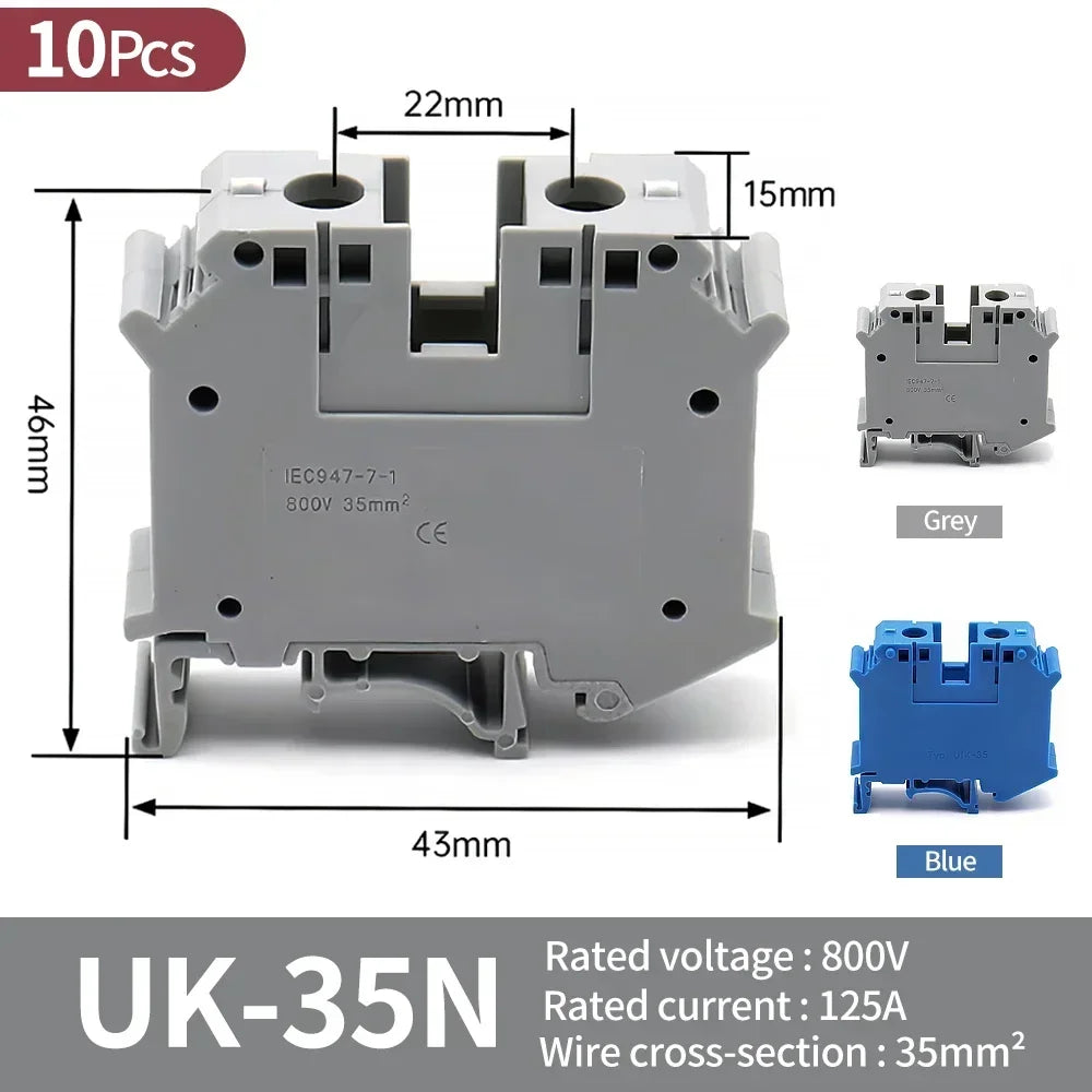 Premium Brass UK Screw Clamp Connector for Wiring, DIN Rail - Mounted,UK1.5N, 2.5B, 3N, 5N, 6N, 10N, 16N, 25N, 35N, 50N