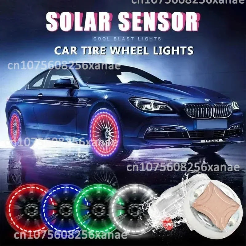 4 LED 13 Mode Car Auto Waterproof Solar Energy Flash Wheel Tire Rim Led Light Lamp Color Automobile Burst Flashing LED Amagi