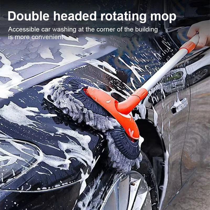 Double Brush Head Rotating Car Wash Mop Three-Section Telescopic Mop Roof Window Cleaning Maintenance Auto Supplies Accessories