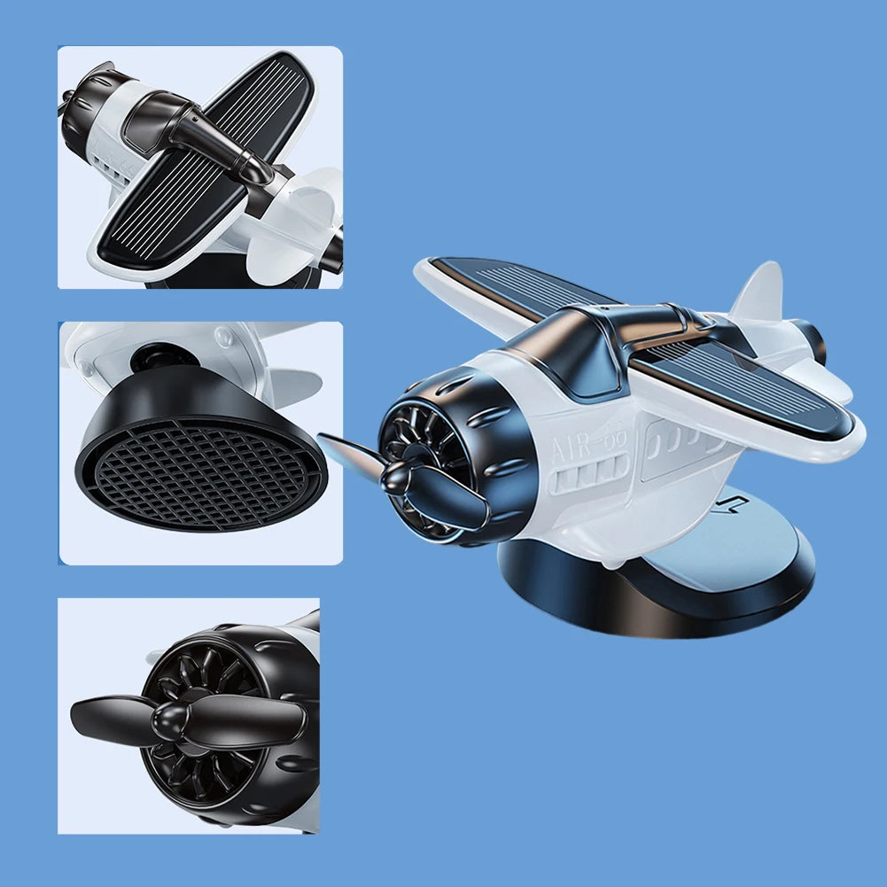1PC Solar Energy Powered Rotating Propeller Fighter Ornaments Car Solar Decor Auto Interior Decoration Solar Aircraft Model
