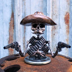Cowboy Skull Gunslinger Hood Ornament Sculpture Rod 3D Metal Automotive Emblems Cowboy Skeleton Statue Decor For Board Amagi