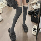 Sweet Lace Thigh High Socks Japanese Style Knitted Long Socks JK Lolita Black White Stockings Women Girls Amagi