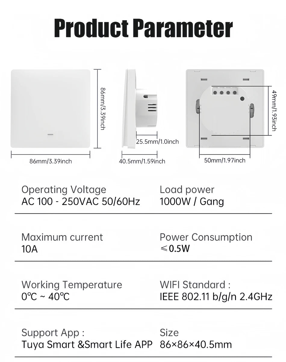Tuya ZigBee Smart Light Switch No Neutral Wire No Capacitor Needed,1/2/3 Gang Wall Touch Interrupter Work with Alexa Google Home