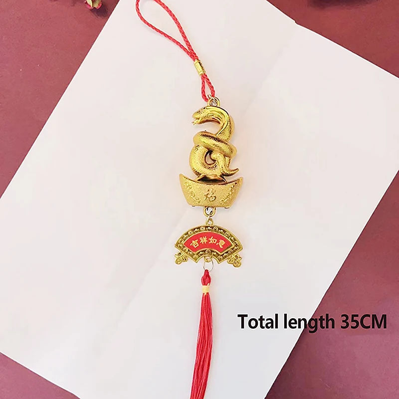 1Pc 2025 Year Of The Snake Gold-Plated Plastic Zodiac Snake Pendant Lucky Mascot Home Car Hanging Ornaments