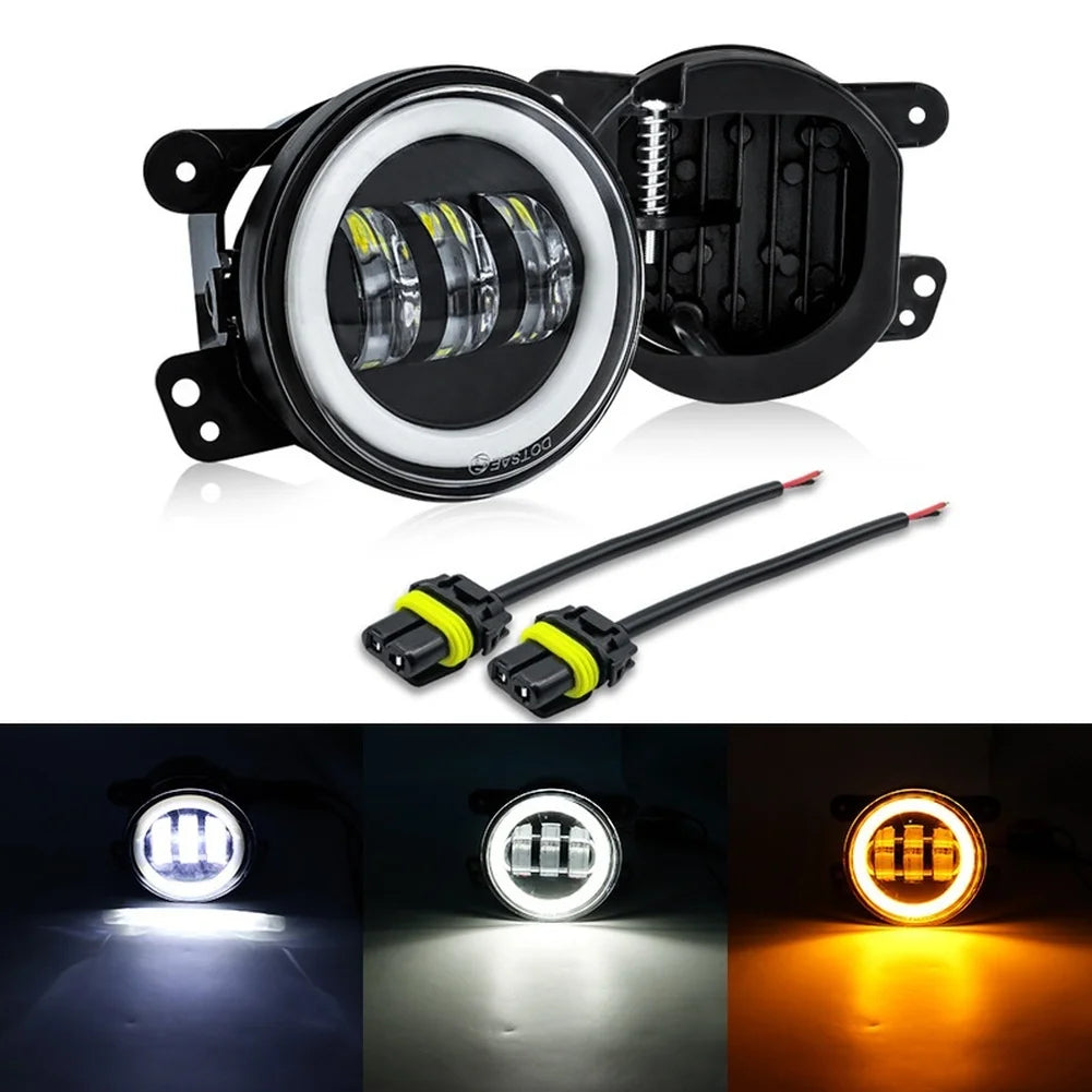 2 PCS 3.5Inch Car  LED Fog Lights Ring White Yellow  Ring Turn Signal Lamp For Offroad  Vehicle Headlight
