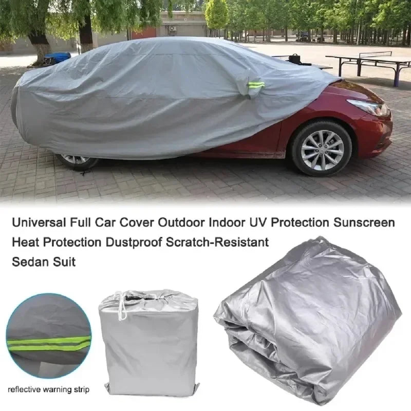Universal Fit Full Car Cover Waterproof Dustproof All-Season PE Film Coat with Aluminum Protective Sunshade UV Ray Reflection