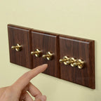 86x86mm Solid Wood Embedded Power Outlet - Childproof EU/RU/FR Socket, Fireproof Vintage Panel for Industrial & Villa Use