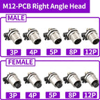 5/20 PCS M12 12mm Connector Aviation Panel Back/Front Mount Flange Socket Sensor Connector IP67 Waterproof Straight/Right Angle