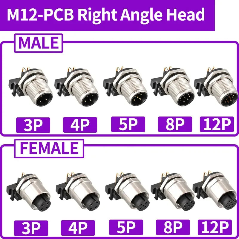5/20 PCS M12 12mm Connector Aviation Panel Back/Front Mount Flange Socket Sensor Connector IP67 Waterproof Straight/Right Angle