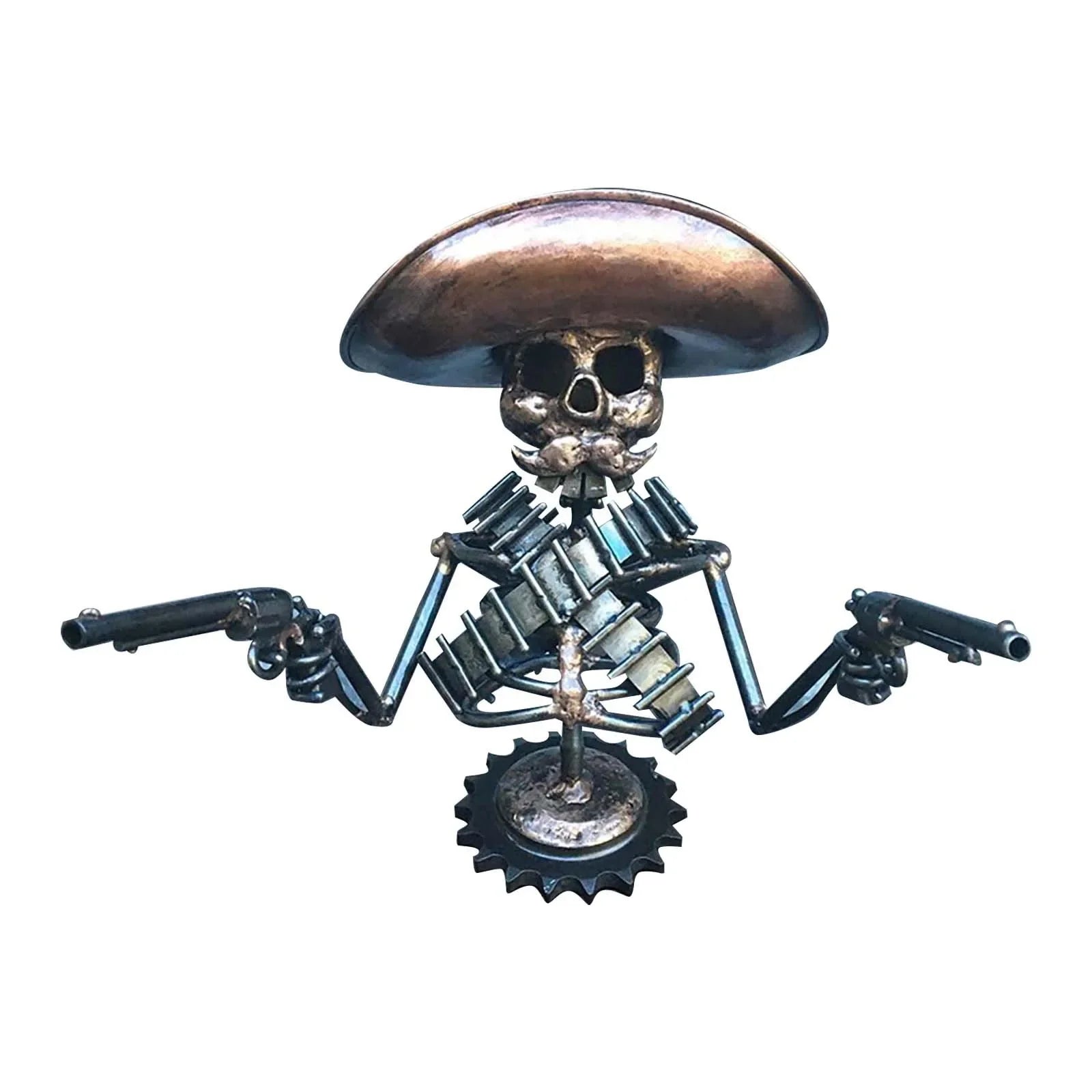 Cowboy Skull Gunslinger Hood Ornament Sculpture Rod 3D Metal Automotive Emblems Cowboy Skeleton Statue Decor For Board Amagi