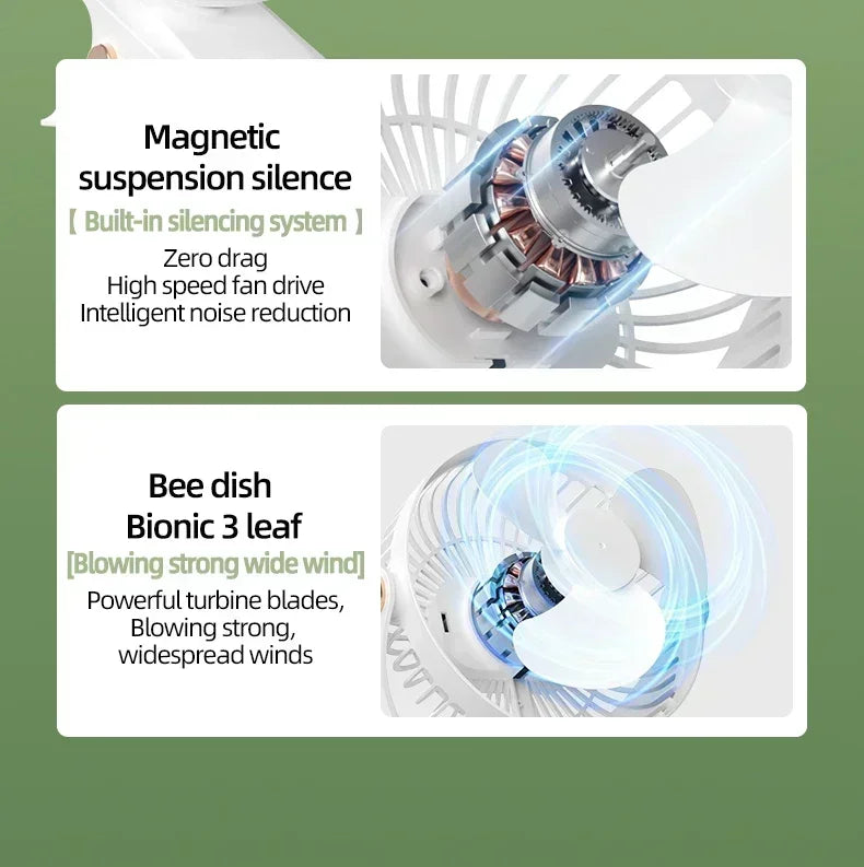 Clip-on Fan Quiet Rechargeable Desktop Portable Air Circulator Wireless Fan With LED Light For Camping Amagi