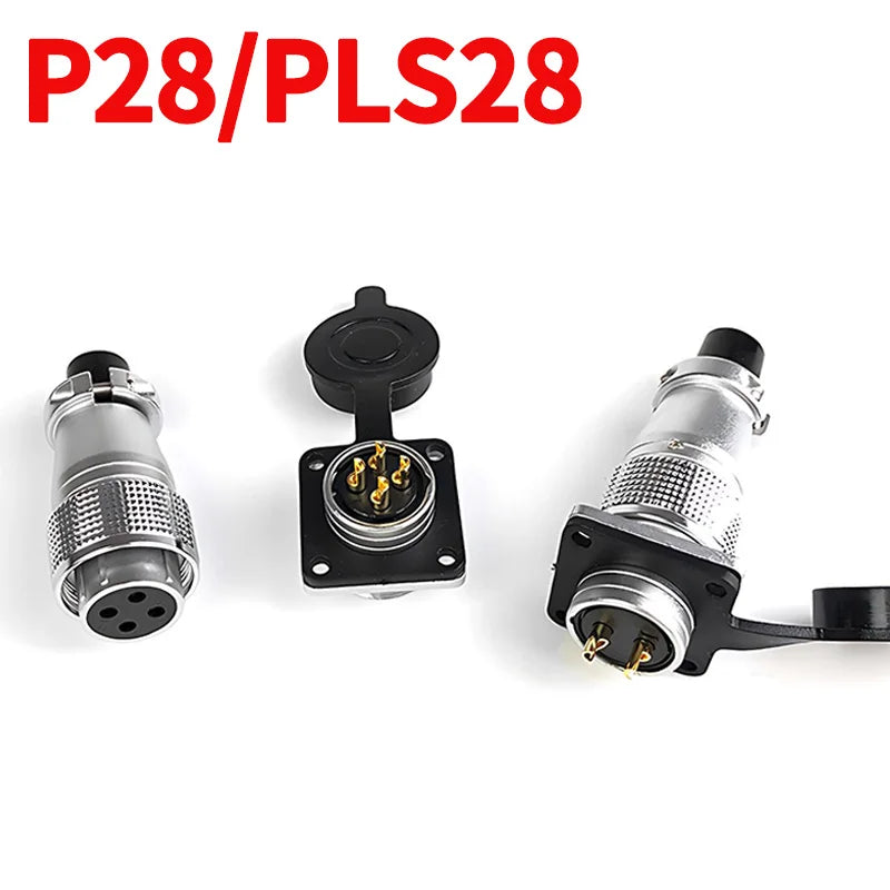 P28 Aviation Connector, Square Flange Socket, Male/Female Circular Butt Joint, 2/3/4/5/7/10/12/14/16/19/20/24 Pin, P28K2Q PLS28