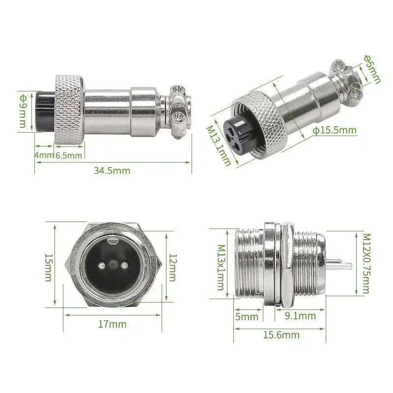 5Pcs GX12 Aviation Connector Plug Socket 2/3/4/5/6/7 Pin Male Female Panel Mount 12mm Circular Metal Wire Adapter Nut Type