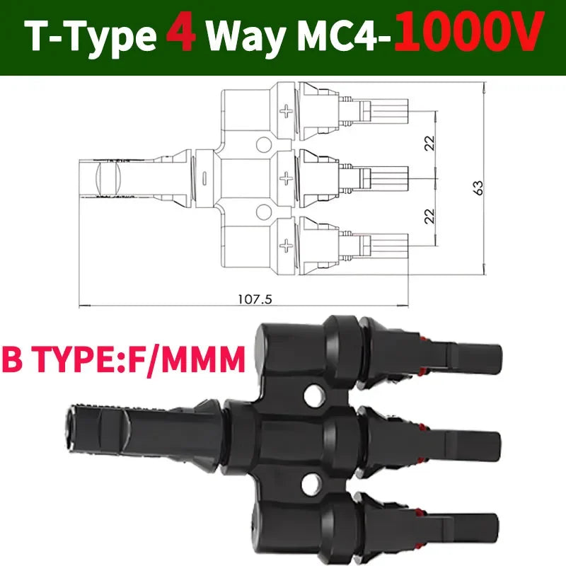 1/5/20/100 Sets PV T Branch Photovoltaic Solar Connector 1000V 30A Male Female 1 To 2/3/4/5/6 PV Plug 2/3/4/5/6IN 1OUT Adapter