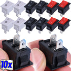 Mini Rocker Switch SPST Black and Red Snap in Switches Button AC 250V 3A / 125V 6A 2 Pin I/O 21*15mm on-off Switch Rocker