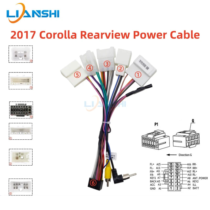 Suitable for Toyota 17 Corolla with rearview power cord and Android large screen navigation modification car wiring harness
