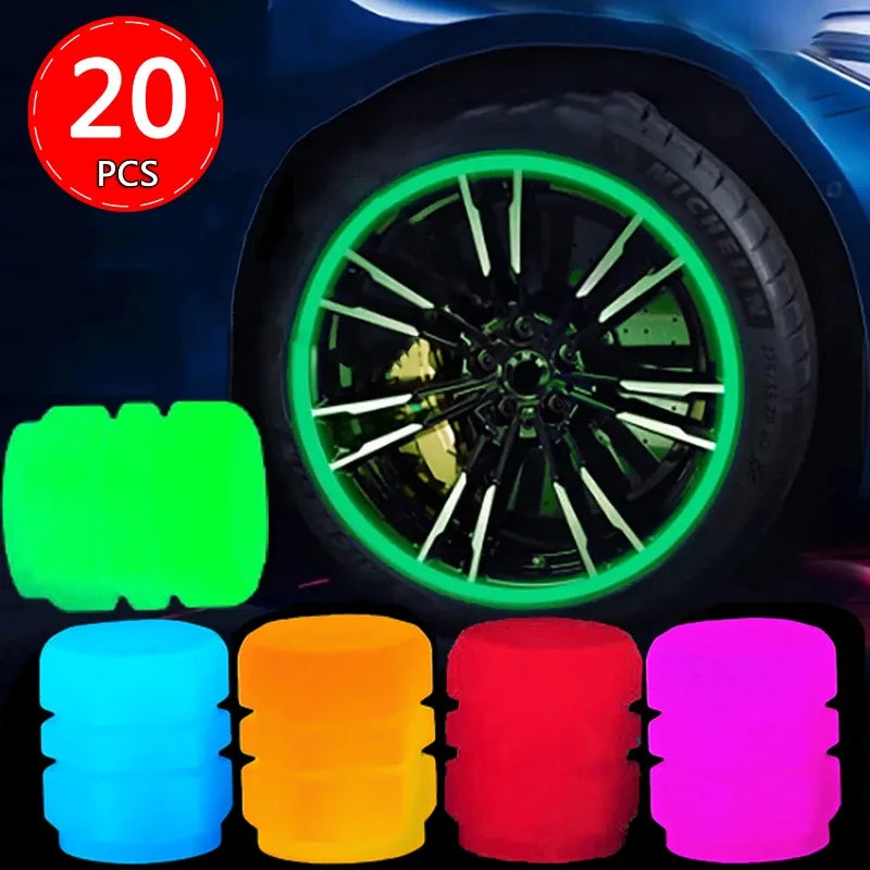 Luminous Valve Caps Car Tire Fluorescent Tyre Valve Stem Decor Luminous Cap Night Glowing Wheel Hub Nozzle Valve Caps