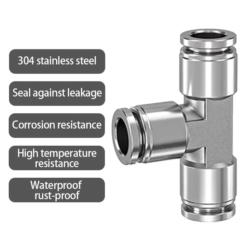 Pneumatic Push-In Tube Fittings – 4/6/8/10/12mm OD, Multiple Types: Straight Union, Elbow, Tee, Male Thread, Quick-Connect