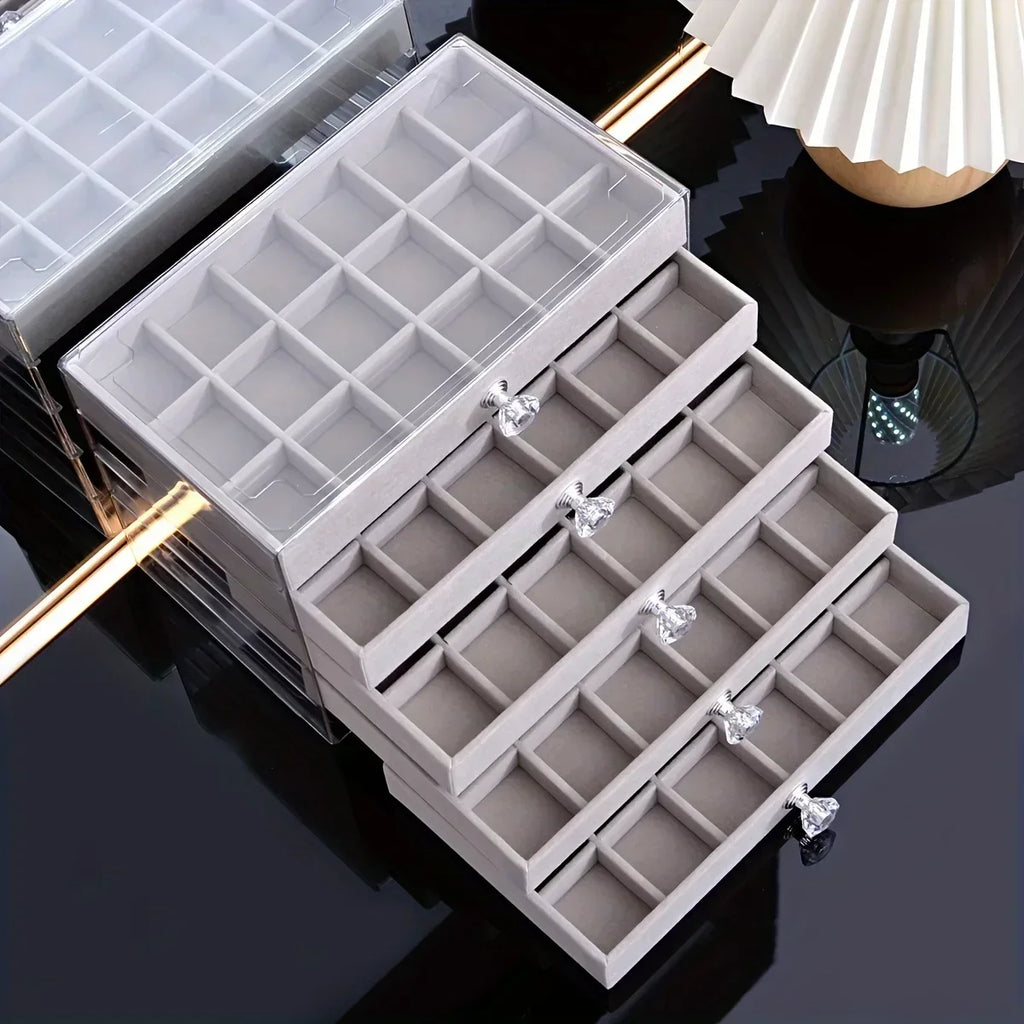 Layer Drawer Style Velvet Jewelry Box Earring Bracelet Storage Rack Multi Layer Display Case for Jewelry Accessories Amagi