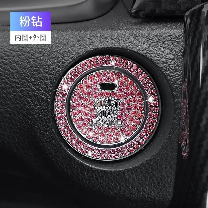 Car Bling One-Click Start Stop Engine Ignition Ring Sticker Crystal Rhinestone Circle Decor Accessories amagi