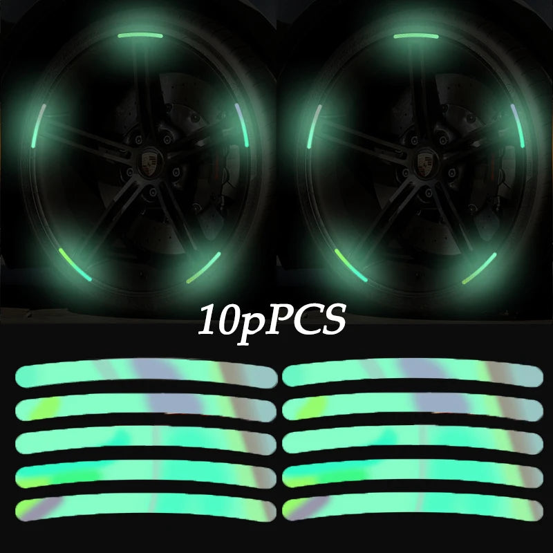 10pcs Car Wheel Hub Reflective Sticker Tire Rim Reflective Strips Luminous For Nissan Kicks X-trail Juke Tiida Qashqai Leaf Micr