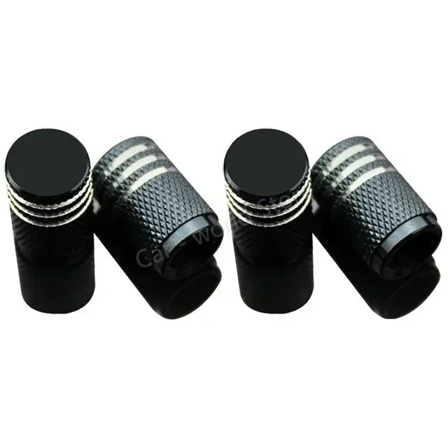 4Pcs Black Silver Car Tire Valve Stems Cap Knurling Style Tire Valve Cap Aluminum Tire Wheel Stem Air Valve Cap for US Schrader