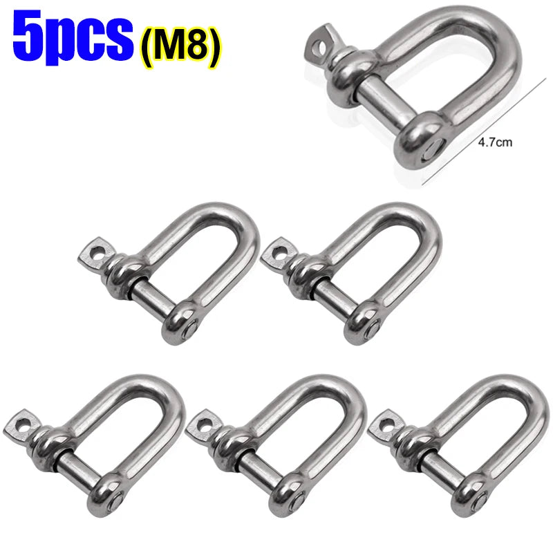 Stainless Steel D Link Shackle Ring Hooks Lifting Shackle Lock Wire Rope Clips D-Type Rigging Shackle Hooks Boat Hardware Tools